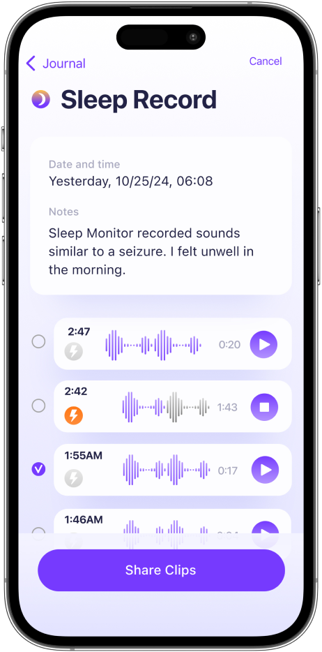 Nocturnal seizures monitoring